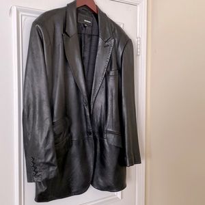 Man’s black leather jacket by Murano; Large.